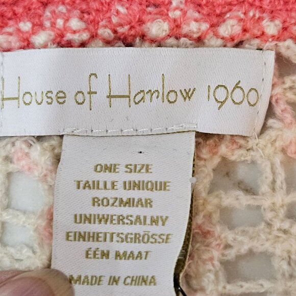 NWT House of Harlow Crochet Shawl Poncho One Size Sweater Pink Bow Fringe Boho - Picture 9 of 10